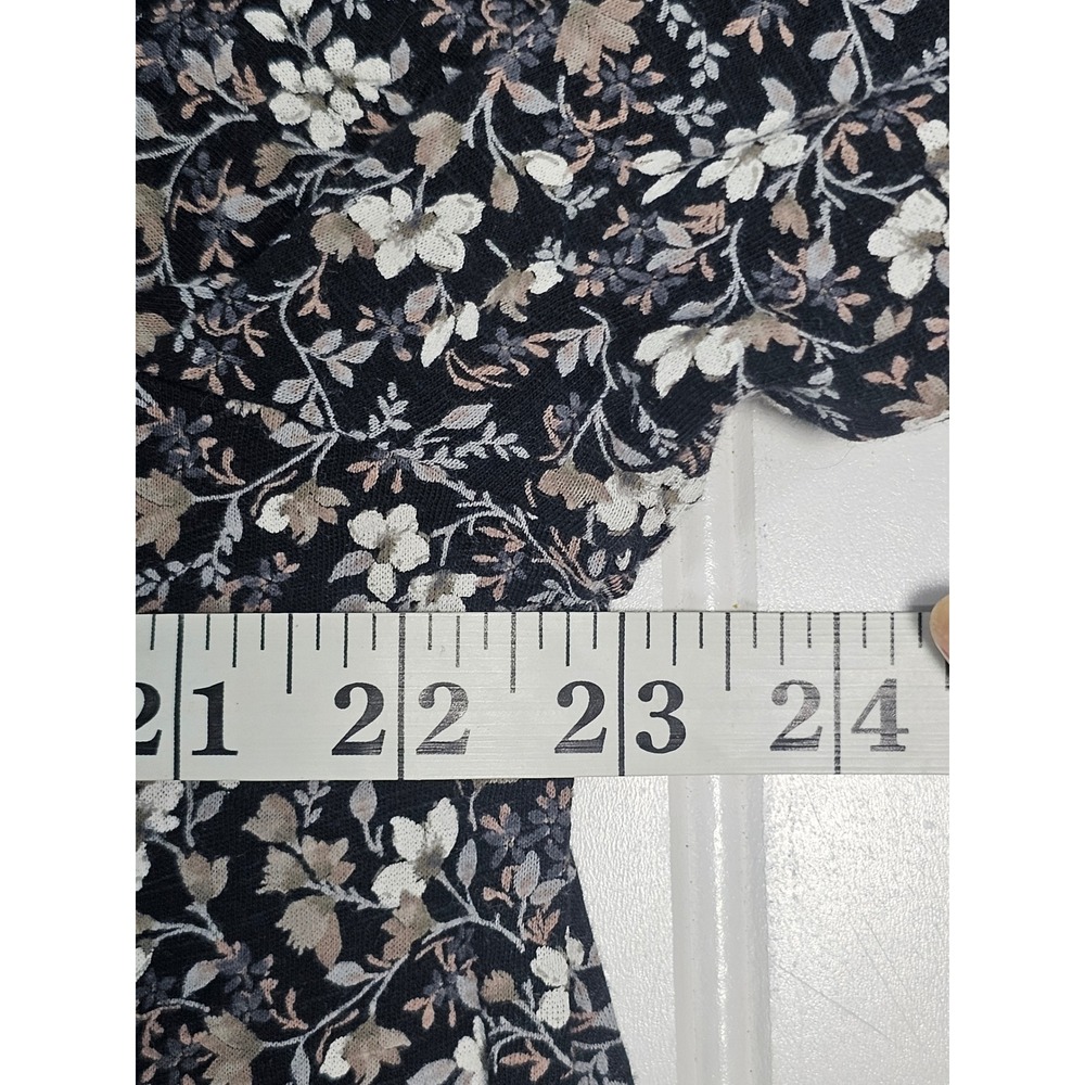 Lucky Brand Floral Boho Black Floral Velvet Trim Tie Neck Blouse Women's Large - Picture 6 of 9